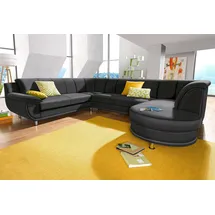 TRENDMANUFAKTUR Wohnlandschaft Kunstleder 3-Sitzer Schwarz