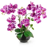 PASCH® XXL Kunstblume Orchidee groß (56cm) in Hochglanz-Keramiktopf | Orchideen künstlich | Kunstblumen wie echt | künstliche Orchideen im Topf | künstliche Blumen im Topf | Kunstblumen im Topf (Lila)