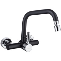 ONECE Wandmontage Küchenarmatur mit 2 Strahlarten, Wasserhahn Küche Wandarmatur mit drehbar Auslauf, Einhebelmischer Wand Armatur Mischbatterie, Schwarz