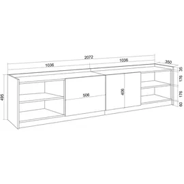 SKRAUT HOME Lowboard 207x50x37 cm Dunkler Eiche/Schwarz Holzwerkstoff