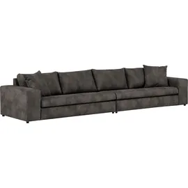 Home Affaire 4-Sitzer HOME AFFAIRE "SLEETLAND XXL in Samtvelours oder Vintage-Leder-Optik", grau (dunkelgrau), B:400cm H:72cm T:113cm, Sofas, besonders groß und bequem