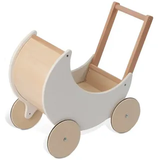 wuuhoo wuuhoo® Lauflernwagen Lou aus Holz - Puppenwagen als Lauflernhilfe in weiß mit gummierten Rädern und Stütze, Holz-Kinderspielzeug - Lernlaufwagen für Kinder ab 12 Monaten