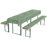 Bierzeltgarnitur Auflage Set 3-teilig Grün/Weiß | Bierbankauflagen 220x25x2 cm & Tischdecke 70x240 cm | Bankauflage Polster Set für Bierbank & Biertisch | Bequem & Pflegeleicht