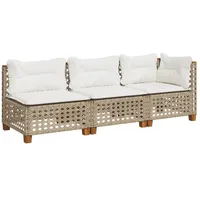 vidaXL Gartensofa mit Kissen 3-Sitzer Beige Poly Rattan