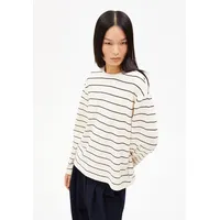 Armedangels Damen Longsleeve Loose Fit aus Bio-Baumwoll Mix MARYNAA FINE Stripe Loose Fit Oatmilk-Black - L