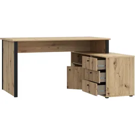 Forte Eckschreibtisch Tempra Eiche / Schwarz