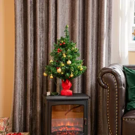 Homcom Weihnachtsbaum mit Stechpalmenbeeren, Kugeln und LED-Lichtern Grün 60 cm