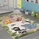 Paco Home Kinderteppich »Diamond 644«, rechteckig, 18 mm Höhe, 3D-Design, Motiv Dschungel Tiere, Kinderzimmer beige Creme, Grösse:200x290 cm