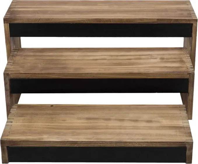 MyGift 21 Zoll Rustikale Verbrannt Dunkelbraun Holz Kuchen / Dessert Display Riser Ständer mit Kreidetafeln