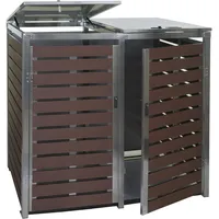 Mendler XL 2er/4er Mülltonnenverkleidung HWC-K14, Mülltonnenbox, 117x144x102cm WPC Edelstahl