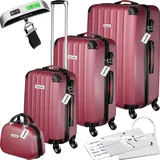 Tectake Hartschalenkoffer-Set, 4-teilig, 3 Trolleys, 1 Beauty Case inkl. Kofferwaage und -anhänger, 360° drehbare, abnehmbare Rollen, mit Sicherheits-Zahlenschloss