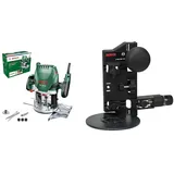 Bosch Oberfräse POF 1200 AE (1200 Watt, im Karton) + Fräszirkel und Führungsschienenadapter (FSN 70/140, Zubehör für Oberfräsen)