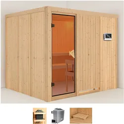 Sauna KARIBU "Gitte", beige (naturbelassen), Saunaofen, externe Steuerung, 9 kW, Saunen, 9-kW-Ofen mit externer Steuerung