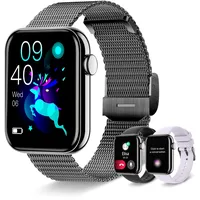 Smartwatch für Herren, Damen, 1,85 Zoll Fitness Tracker, Anrufbeantworter und Sprachassistent/Benachrichtigungen, 19 Sportmodi, Schrittzähler, Herzfrequenzmesser, Stoppuhr, Android iOS Smart watch