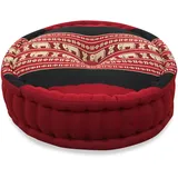 livasia Meditationskissen, Yogakissen mit Kapokfüllung, Pouf, Bodenkissen rund für Yoga und Zen Meditation, Zafukissen für Garten und Balkon, Sitzkissen handgemacht Ø 38x14cm (Rot/Elefanten)