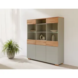 Home Affaire Highboard HOME AFFAIRE "Citra teilmassiv", grau (kernbuche und grau), B:135cm H:145cm T:35cm, FSC-zertifizierter Holzwerkstoff, Massivholz, Sideboards, Highboard, Höhe 145cm, moderne grifflose Optik mit push to open Funktion