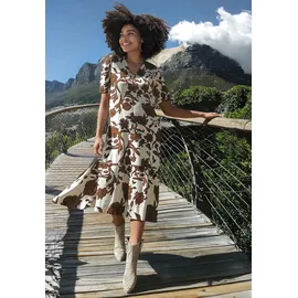 Cartoon Midikleid Floralmuster Braun/Weiß 40