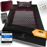 Akupressurmatte mit Kissen- 5-in-1 Premium Set [inkl. Yoga-Tuch] & Tragetasche,Kokosfaserfüllung – Massagematte, Shakti Matte, Akupunkturmatte gegen Nacken-und Rückenschmerzen (Bordeaux)