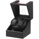 LINGFANSTORE Automatische Uhrenbeweger Box,luxuriöser Uhrenbeweger,Uhrengehäuse mit leisem Mabuchi Motor,Batteriebetrieb oder Netzteil PU Leder Nicht geeignet für große Uhren(Faser aus Kohlenstoff)