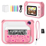 Ushining DigitalKamera Sofortbildkamera Kinder 2,4 Zoll Bildschirm 1080P Videokamera Kinderkamera Schwarzweiß Fotokamera 32GB SD Karte 3 Rollen Druckpapier 5 Farbstift Geschenk für 3-12 Jahre Kinder