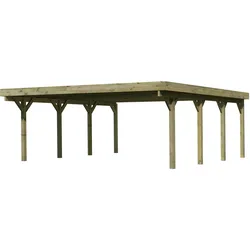 Karibu Carport Doppelcarport Classic Doppel 2 PVC Dach ohne Rundbögen (Holzcarport)