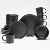 VAN WELL Kombiservice Nero, Schwarz, Keramik, 16-teilig, 370 ml, 30x30x30 cm, robust, lebensmittelecht, Essen & Trinken, Geschirr, Geschirr-Sets, Kombiservice