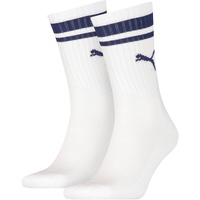 Puma Unisex Sport-Socken, Vorteilspack - Crew Heritage, Tennis, Frottee-Sohle, Streifen Weiß/Blau 43-46
