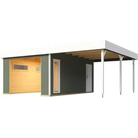 Lasita Maja Einzelgarage Bahamas 6,80 x 5,60 m grün mit Seitenwand und Pfostenanker