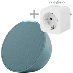 Bundle Amazon Echo Pop Blaugrün + Nedis Smart Plug Bluetooth-Lautsprecher mit vollwertigem Klang + Smartlife Smart Stecker, WLAN, Leistungsmesser, 368