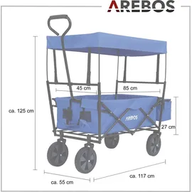 Arebos Bollerwagen faltbar blau inkl. 2 Netztaschen und Außentasche