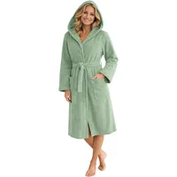 Morgenstern Bademantel Damen mit Kapuze 100% Baumwolle Frottee OEKO-TEX® Morgenmantel Marina Schilf-Grün Gr. M - M