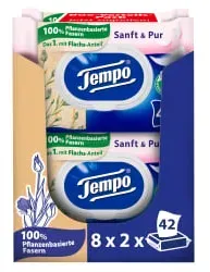 Tempo sanft & pur feuchte Toilettentücher Großpackung 836199 , 1 Großpackung = 8 Doppel-Packungen à 2 x 42 Tücher