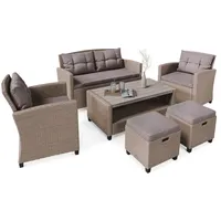 di volio Polyrattan Lounge Gartenmöbel-Set Firenze - Lounge Set mit Doppelsofa, 2 Sesseln, 2 Hockern & Tisch - Gartenmöbel-Set in Rattan-Optik, inkl. eine Fleecedecke