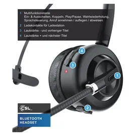 CSL Bluetooth Ladestation, Kopfhörer mit flexiblem Mikrofon, Noise Cancel, Multipoint, BT 5.3, kabellos, für Smartphone & Schwarz