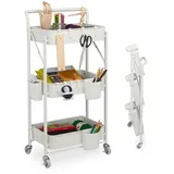 Relaxdays Rollwagen, 3 Etagen, Servierwagen, Küchenwagen für Bad & Büro, Rollregal, hbt 89x44,5x29 cm, Bastelwagen, weiß Metall, Kunststoff, 44.5x89x29 Esszimmer,