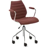 Kartell - Maui Soft Bürostuhl mit Armlehnen und Rollen, Stahl verchromt / Noma ziegelrot