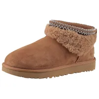 UGG CLASSIC ULTRA MINI MAXI CURLY Schlupfboots Winterstiefel, Snowboots mit Textilband am Schaftrand braun 41 EU