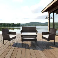 Vigevee 4-teiliges Polyrattan-Gartenmöbel-Set mit 2 Sesseln, Sofa, Glastisch und Kissen, Braun - Braun