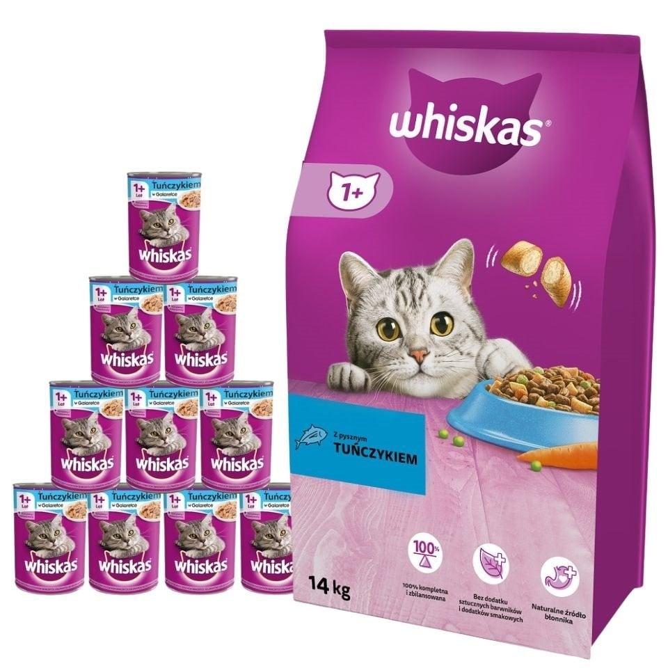 WHISKAS Adult 14 kg Thunfisch und Gemüse + Nassfutter 24x400g