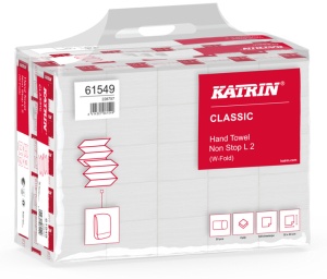 KATRIN W-Falz Falthandtücher Non Stop L Wide 120 Blatt, Papierhandtücher für niedrig- bis hochfrequentierte Waschräume, 2-lagig, 1 Karton = 25 Packungen à 120 Blatt = 3.000 Blatt