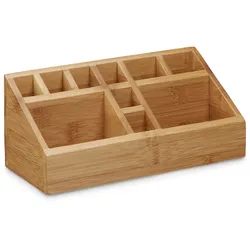 Relaxdays Schreibtischorganizer Bambus, Stifteköcher, 10 Fächer, natürliche Maserung, HxBxT: 10 x 23 x 10 cm, natur