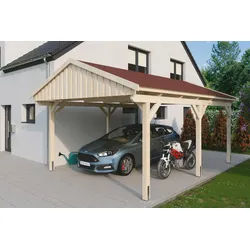 Einzelcarport SKANHOLZ "Fichtelberg", beige (natur), H: 379cm, Carports, mit roten Schindeln