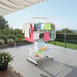 Tectake tectake® Turmwäscheständer Odelia klappbar, 6 drehbare Doppelrollen mit Feststellbremsen