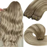 YoungSee Tressen Echthaar Ombre Echthaar Tressen 40 cm 100g Haartressen Echthaar Braun Balayage Blond Weft Extensions Echthaar Tressen zum Einnahen Weaving Hair Extensions Remy fur Damen #8/60/8