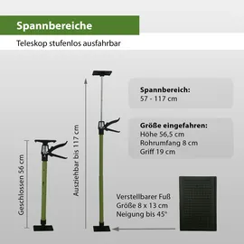 Baumarktplus 2x Montagestütze kurz 57 - 117 cm Klicksystem Türspanner Teleskopstütze Einhandstütze Zargenspanner