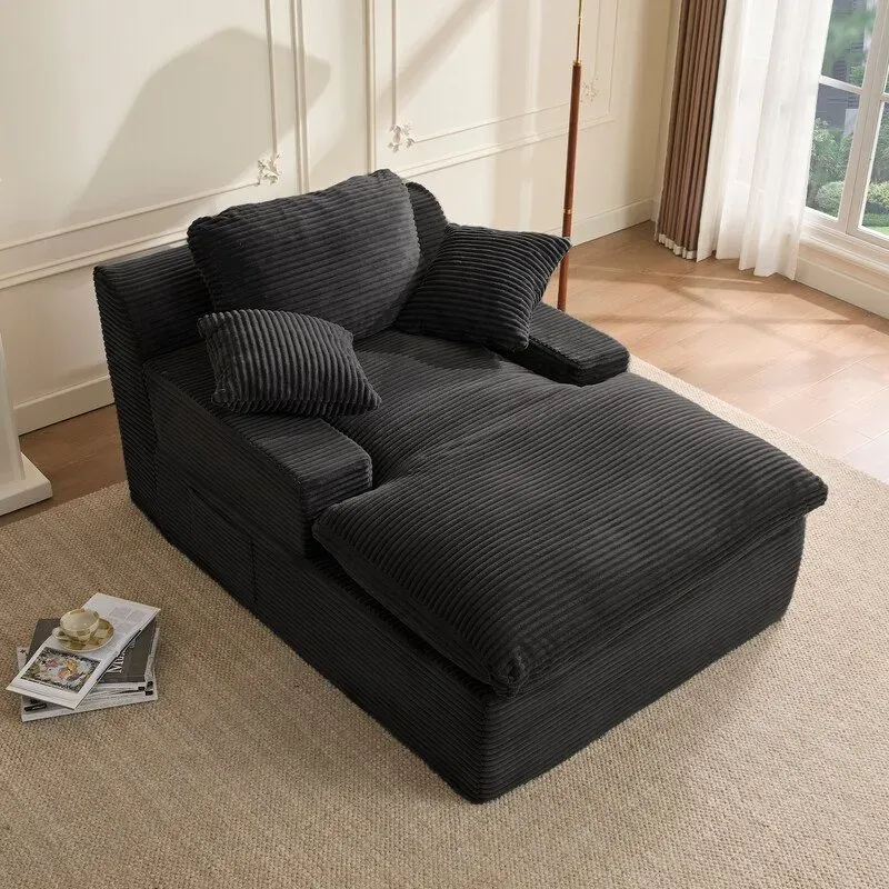 160 cm Chaiselongue Loungesofa, Boneless Bodensofa & Schlafsofa mit Schlaffunktion, Platzsparendes Cloud Sofa mit Armlehnen für Wohnzimmer, Kein Aufbau Erforderlich, Schwarz