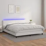 vidaXL Boxspringbett mit Matratze & LED Weiß 180x200 cm Kunstleder