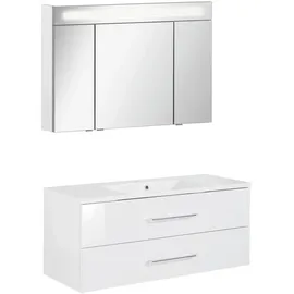 Fackelmann B.Clever Badmöbel Set mit Spiegelschrank, 120 cm Weiß, Waschbecken Gussmarmor Weiß