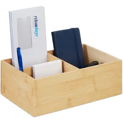 Relaxdays Bambus Organizer, 3 Fächer, Schreibutensilien, Büro, Badezimmer, HBT 9,5 x 29 x 19 cm, Aufbewahrungsbox, natur