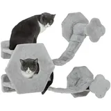 PawHut Katzen Kletterwand, Katzenliege mit Stufen, Katzenhöhle, Sprungturm, Spielzeugball, Katzenplattform für Katzen bis 5 kg, Hellgrau